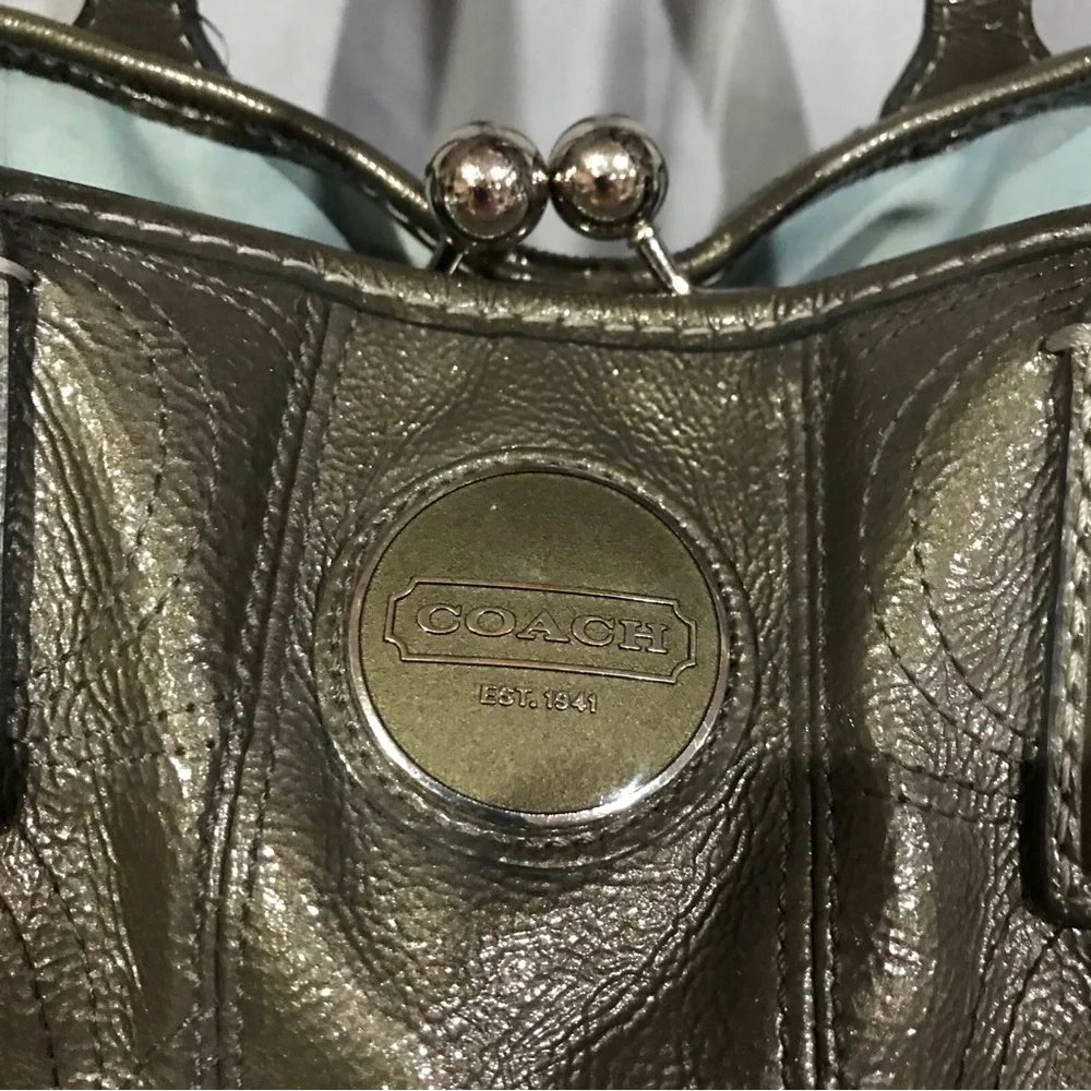 Coach Gray Patent Leather Kisslock Satchel Bag F15658